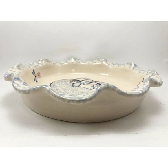 Vintage 1994 Ellis Pottery Pie Plate 8.5" Ceramic Angel Heart Fluted Marshall TX - Picture 4 of 8